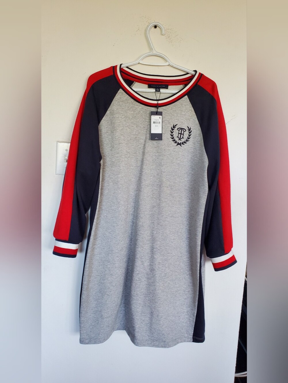 Tommy Hilfiger Heather Gray Dress with Red & Navy Raglan Sleeves